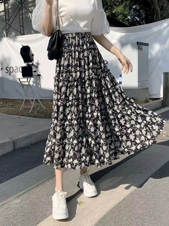 Rok Midi A-Line Motif Bunga Uk - Midi Skirt Floral ulasan dan harga